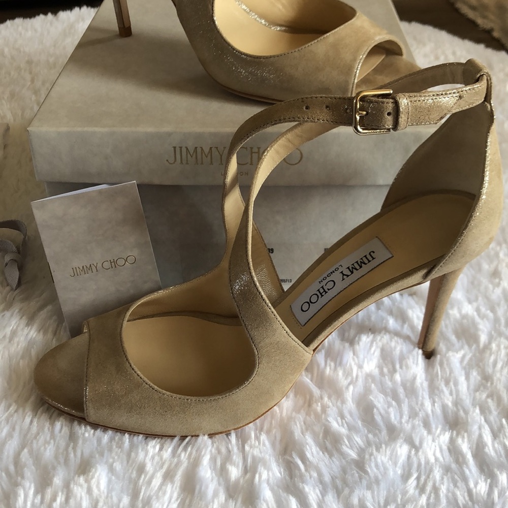 Jimmy Choo Emily 85 suede sand shimmer